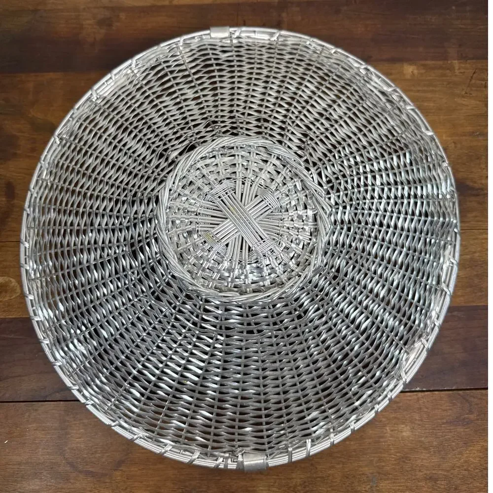 Vintage Woven Wire Metal Large Centerpiece Fruit Basket Swing Handle Home Décor